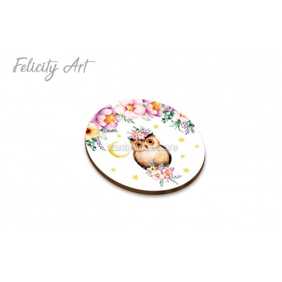 Ξύλινη κρεμαστή Μπομπονιέρα Βάπτισης με Print Κουκουβάγια