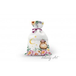 Μπομπονιέρα Βάπτισης Υφασμάτινο Πουγκί με Θέμα "Κουκουβάγια"