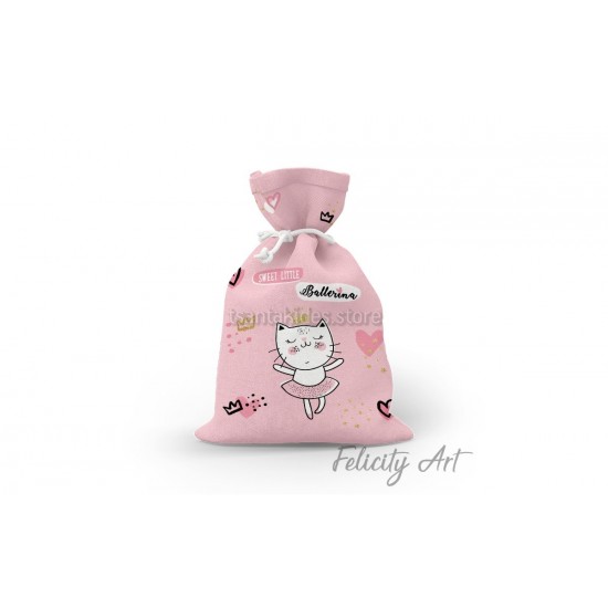 Μπομπονιέρα Βάπτισης Υφασμάτινο Πουγκί με Θέμα "Μπαλαρίνα"