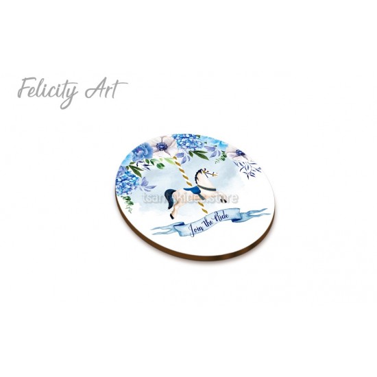 Ξύλινη κρεμαστή Μπομπονιέρα Βάπτισης με Print Καρουζέλ