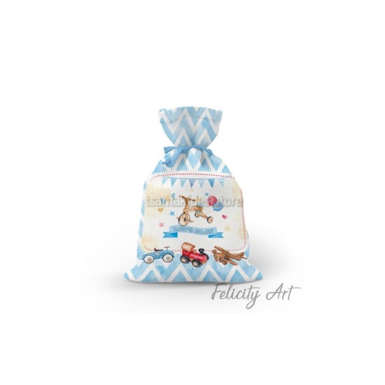 Μπομπονιέρα Βάπτισης Υφασμάτινο Πουγκί με Θέμα "Παιχνίδια"