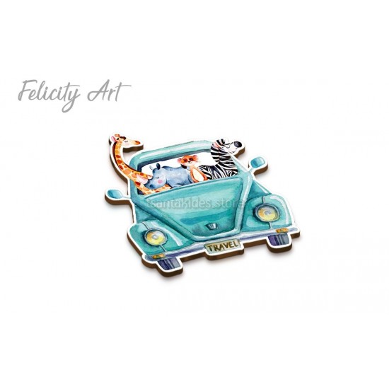 Ξύλινη κρεμαστή Μπομπονιέρα Βάπτισης με Print Ζωάκια της Ζούγκλας