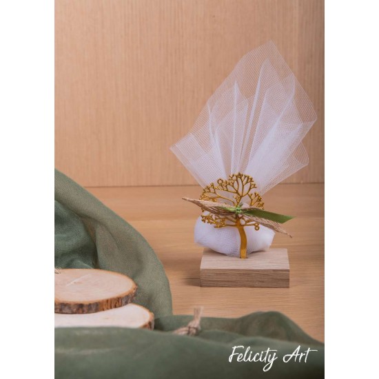 Μπομπονιέρα γάμου Δέντρο Ζωής πάνω σε Βάση από  Φυσικό ξύλο 