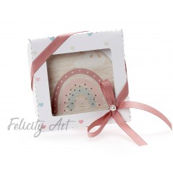 Μπομπονιέρα Βάπτισης Ξύλινο Σουβέρ με Χάρτινο Κουτί