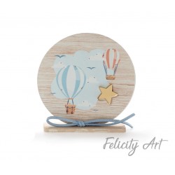 Μπομπονιέρα Βάπτισης  Ξύλινο Διακοσμητικό Καδράκι με Θέμα "Αερόστατο"