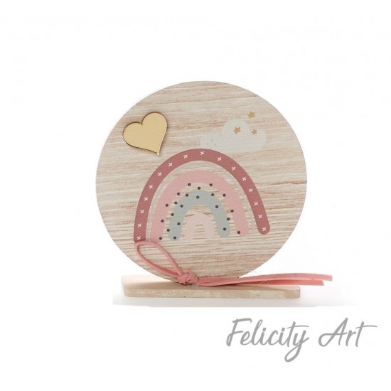 Μπομπονιέρα Βάπτισης Ξύλινο Διακοσμητικό Καδράκι με Θέμα "Ουράνιο Τόξο"
