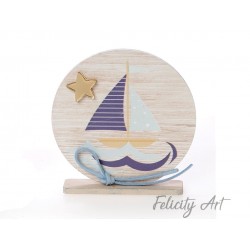 Μπομπονιέρα Βάπτισης  Ξύλινο Διακοσμητικό Καδράκι με Θέμα "Καραβάκι"