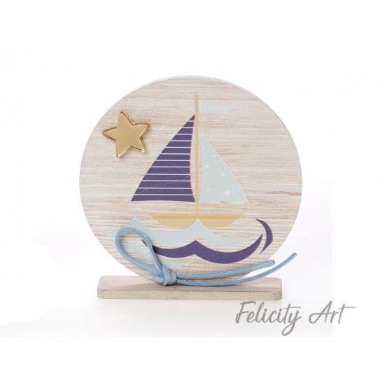 Μπομπονιέρα Βάπτισης  Ξύλινο Διακοσμητικό Καδράκι με Θέμα "Καραβάκι"