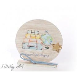 Μπομπονιέρα Βάπτισης  Ξύλινο Διακοσμητικό Καδράκι με Θέμα Ταξίδι στον Κόσμο