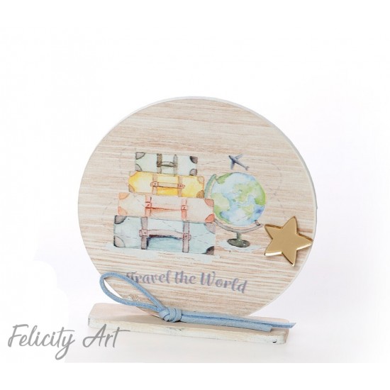 Μπομπονιέρα Βάπτισης  Ξύλινο Διακοσμητικό Καδράκι με Θέμα Ταξίδι στον Κόσμο