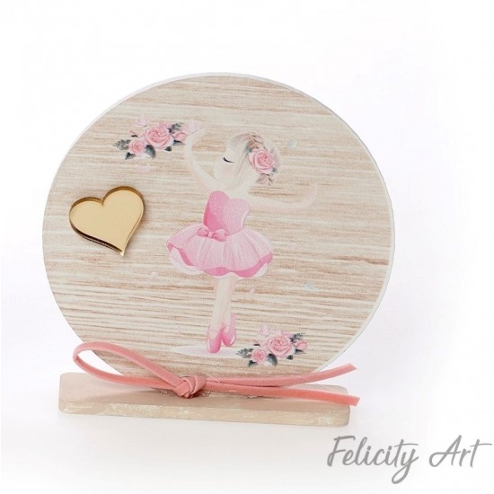 Μπομπονιέρα Βάπτισης Ξύλινο Διακοσμητικό Καδράκι με Θέμα "Μπαλαρίνα"