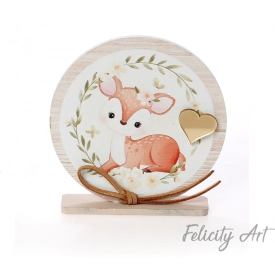 Μπομπονιέρα Βάπτισης Ξύλινο Διακοσμητικό Καδράκι με Θέμα "Ελαφάκι"