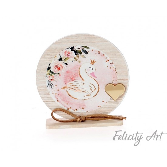 Μπομπονιέρα Βάπτισης Ξύλινο Διακοσμητικό Καδράκι με Θέμα "Κύκνος"