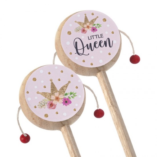 Μπομπονιέρα Βάπτισης Ξύλινο Τυμπανάκι με  Θέμα Little Queen