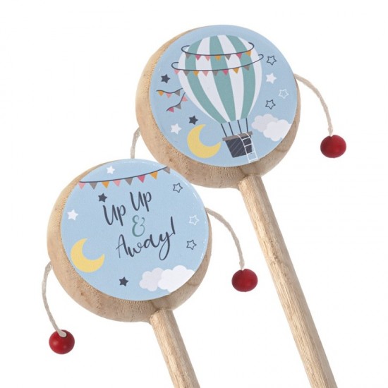 Μπομπονιέρα Βάπτισης Ξύλινο Τυμπανάκι με  Θέμα Αερόστατο