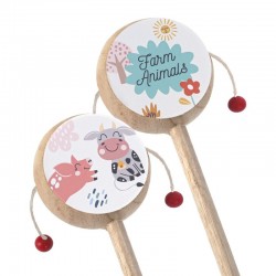 Μπομπονιέρα Βάπτισης Ξύλινο Τυμπανάκι με  Θέμα Φάρμα