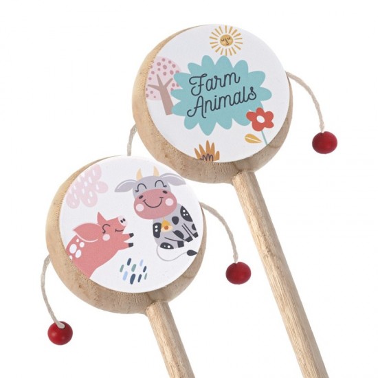 Μπομπονιέρα Βάπτισης Ξύλινο Τυμπανάκι με  Θέμα Φάρμα