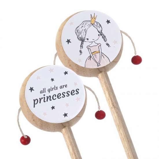 Μπομπονιέρα Βάπτισης Ξύλινο Τυμπανάκι με  Θέμα Πριγκίπισσα