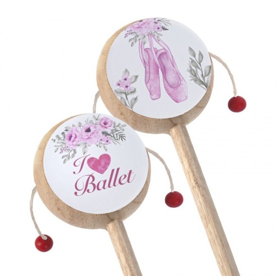 Μπομπονιέρα Βάπτισης Ξύλινο Τυμπανάκι με  Θέμα Μπαλαρίνα
