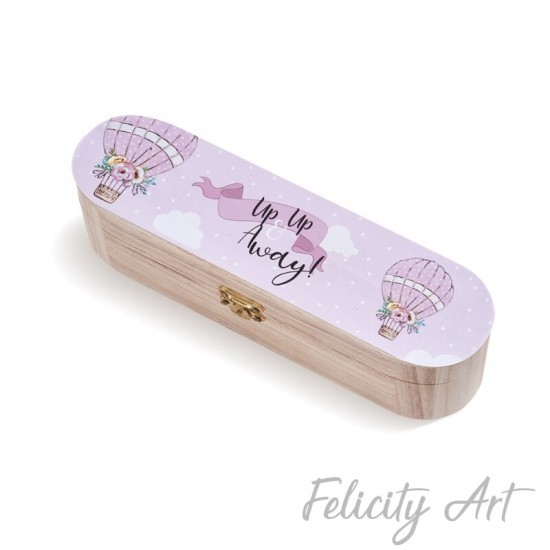 Μπομπονιέρα Βάπτισης Ξύλινη Κασετίνα με Θέμα Αερόστατο