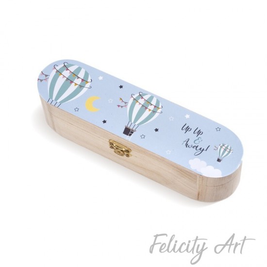 Μπομπονιέρα Βάπτισης Ξύλινη Κασετίνα με Θέμα Αερόστατο