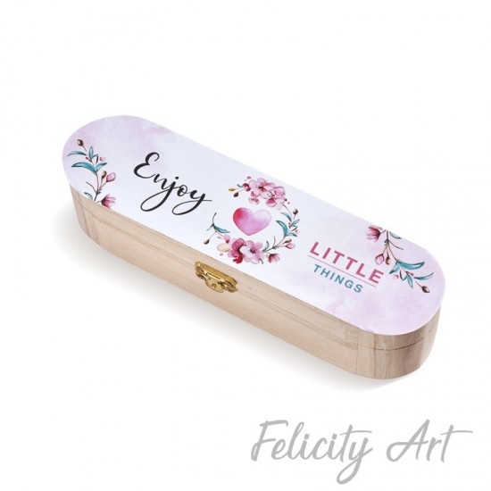 Μπομπονιέρα Βάπτισης Ξύλινη Κασετίνα με Θέμα Λουλούδια