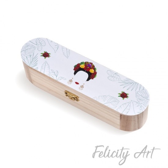Μπομπονιέρα Βάπτισης Ξύλινη Κασετίνα με Θέμα Frida Kahlo