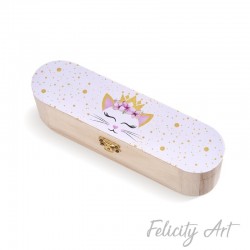 Μπομπονιέρα Βάπτισης Ξύλινη Κασετίνα με Θέμα Γατούλα