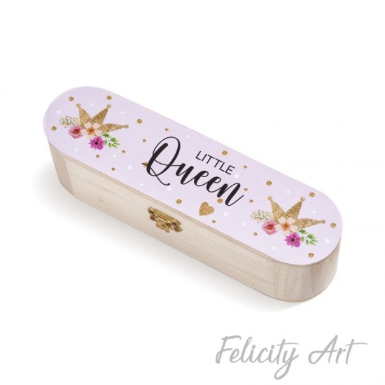 Μπομπονιέρα Βάπτισης Ξύλινη Κασετίνα με Θέμα Little Queen