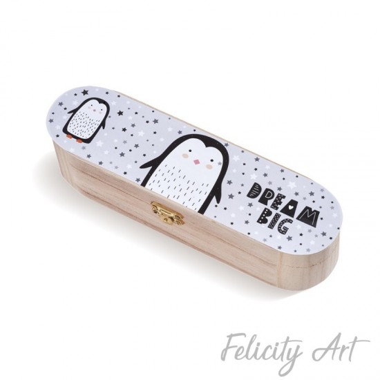 Μπομπονιέρα Βάπτισης Ξύλινη Κασετίνα με Θέμα Πιγκουίνος