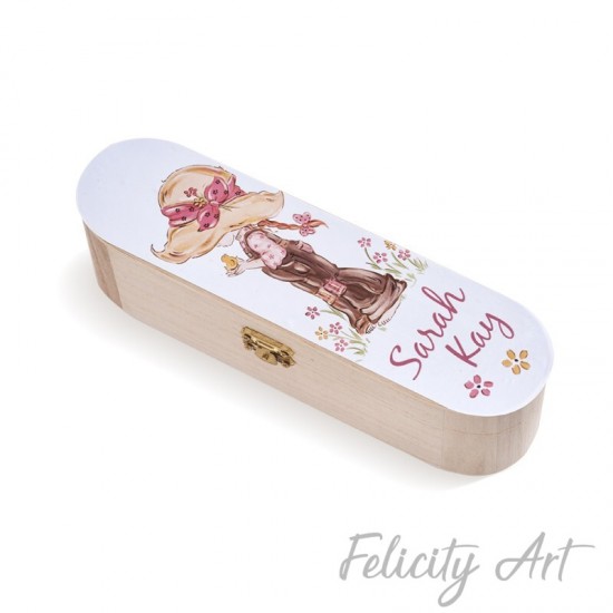 Μπομπονιέρα Βάπτισης Ξύλινη Κασετίνα με Θέμα Sarah Kay