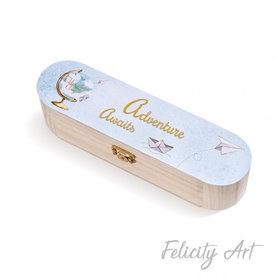 Μπομπονιέρα Βάπτισης Ξύλινη Κασετίνα με Θέμα Ταξίδι στον Κόσμο