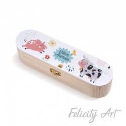 Μπομπονιέρα Βάπτισης Ξύλινη Κασετίνα με Θέμα Ζωάκια Φάρμας