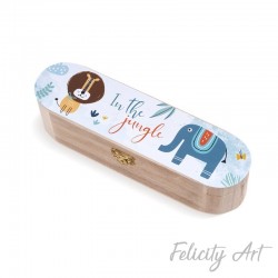 Μπομπονιέρα Βάπτισης Ξύλινη Κασετίνα με Θέμα Ζωάκια της Ζούγκλας