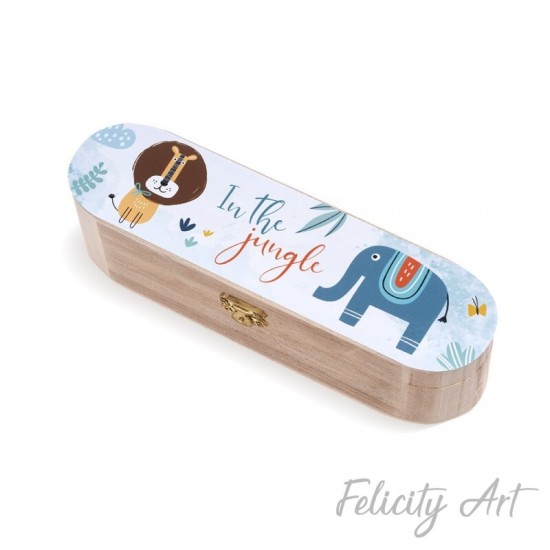 Μπομπονιέρα Βάπτισης Ξύλινη Κασετίνα με Θέμα Ζωάκια της Ζούγκλας