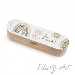 Μπομπονιέρα Βάπτισης Ξύλινη Κασετίνα με Θέμα Ουράνιο Τόξο