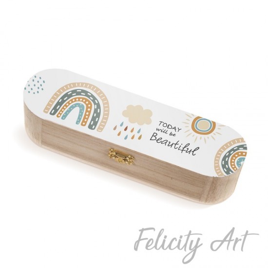Μπομπονιέρα Βάπτισης Ξύλινη Κασετίνα με Θέμα Ουράνιο Τόξο