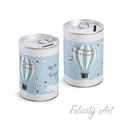 Μπομπονιέρα Βάπτισης Μεταλλικός Κουμπαράς με Θέμα Αερόστατο