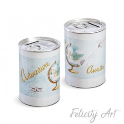 Μπομπονιέρα Βάπτισης Μεταλλικός Κουμπαράς με Θέμα Ταξίδι στον Κόσμο