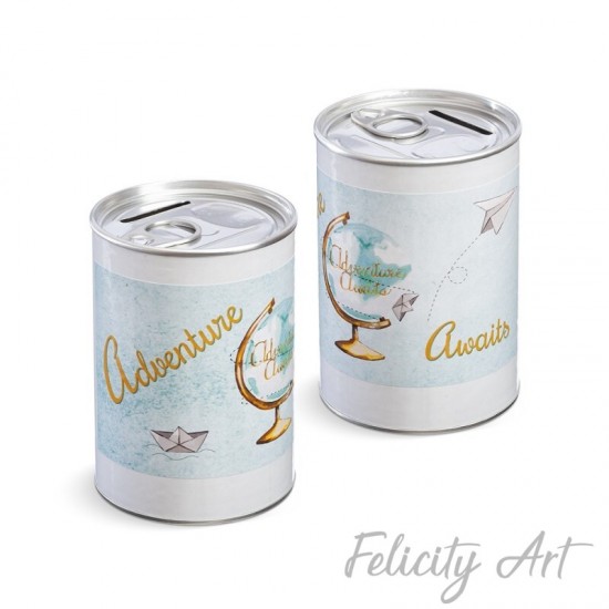 Μπομπονιέρα Βάπτισης Μεταλλικός Κουμπαράς με Θέμα Ταξίδι στον Κόσμο