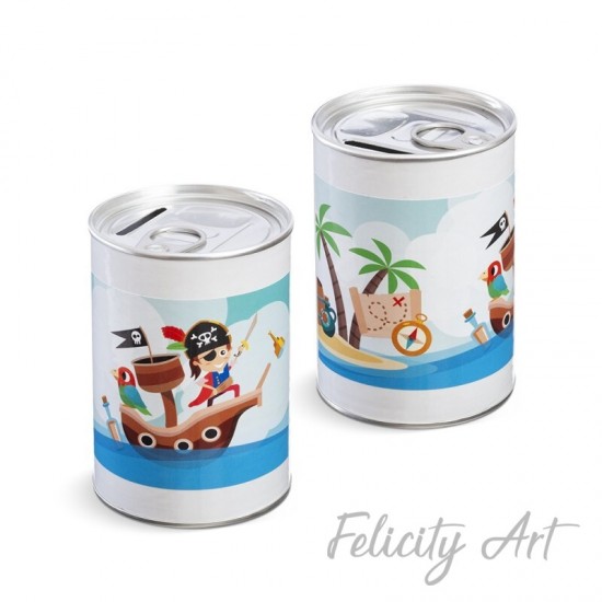 Μπομπονιέρα Βάπτισης Μεταλλικός Κουμπαράς με Θέμα Πειρατής