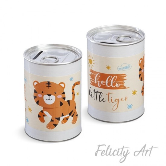 Μπομπονιέρα Βάπτισης Μεταλλικός Κουμπαράς με Θέμα Τίγρης