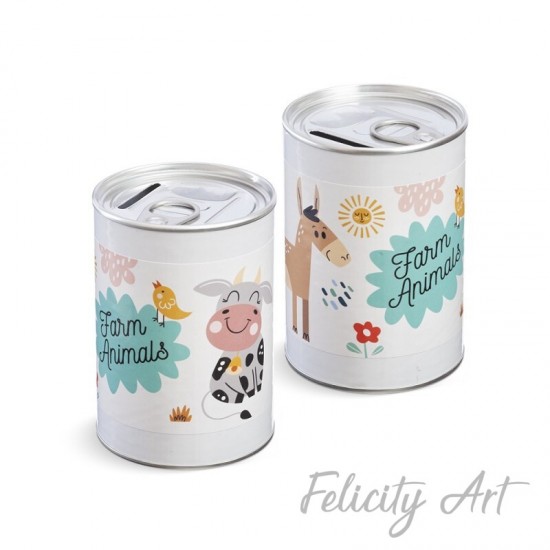 Μπομπονιέρα Βάπτισης Μεταλλικός Κουμπαράς με Θέμα Ζωάκια της Φάρμας