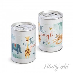 Μπομπονιέρα Βάπτισης Μεταλλικός Κουμπαράς με Θέμα Ζώα της Ζούγκλας