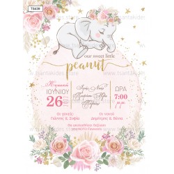 Προσκλητήριο Βάπτισης για Κορίτσι με Θέμα "Ελεφαντάκι"