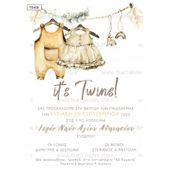 Προσκλητήριο Βάπτισης για Δίδυμα με Θέμα "Boho Twins Boy & Girl"
