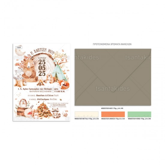 Προσκλητήριο Βάπτισης για Αγόρι με Θέμα " Ζωάκια του Δάσους"