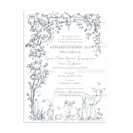 Προσκλητήριο Βάπτισης για Αγόρι με Θέμα " Ζωάκια του Δάσους "