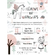 Προσκλητήριο Βάπτισης για Κορίτσι με Θέμα το Μονόκερο