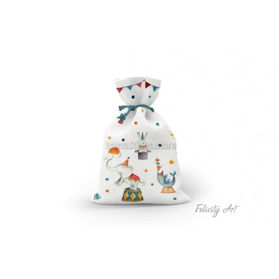 Μπομπονιέρα Βάπτισης Υφασμάτινο Πουγκί με Θέμα "Τσίρκο"